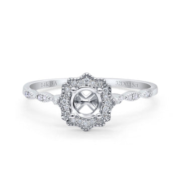 14K White Gold 0.15ct Round Petite Dainty 6mm G SI Semi Mount Diamond Engagement Wedding Ring